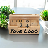 Wooden Desk Pen Holder With Calendar Set of 50